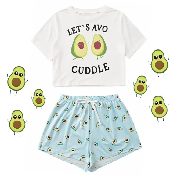 NEW! “Let’s Avo-Cuddle” Crop Top & Shorts PJ Set - Picture 1 of 8
